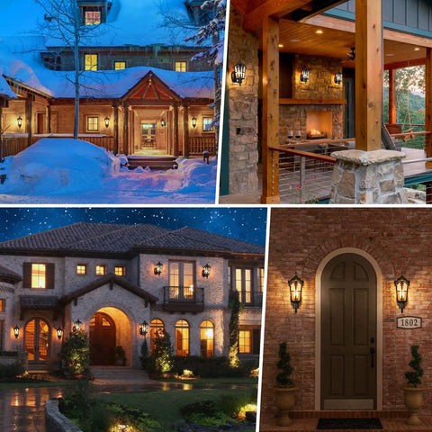 Heavy Hitter 16 Inch Large Outdoor Wall Light Fixtures Built Tough Exterior Metal Lantern Sconces on homes in different settings.