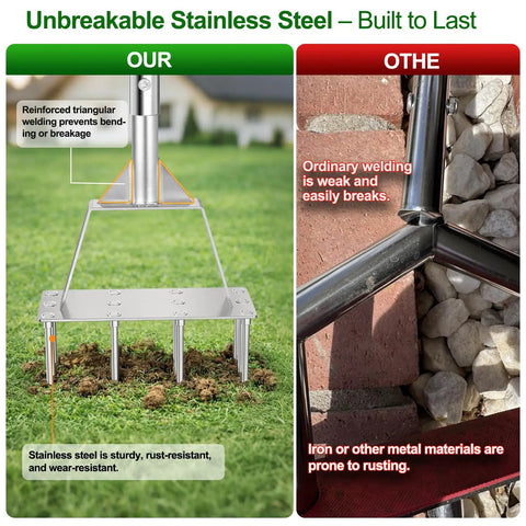 Comparison of reinforced stainless steel and ordinary welding for Beefy Heavy Duty Stainless Steel Lawn Aerator Tool With 12 Spikes