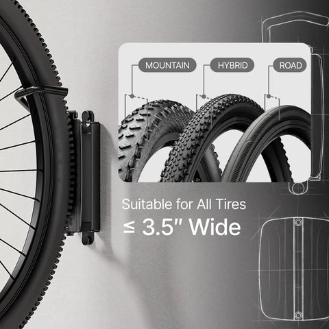 Four Pack Heavy Duty Bike Wall Mounts With Swivel Hangers, Holds Up To 77 Lbs Each, suitable for tires ≤3.5 inches wide