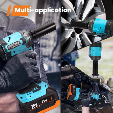 Cordless One Half Inch Impact Wrench With 20V Battery, Beast Torque Up To 5000 In-Lbs, 3100 IPM in use on car wheel