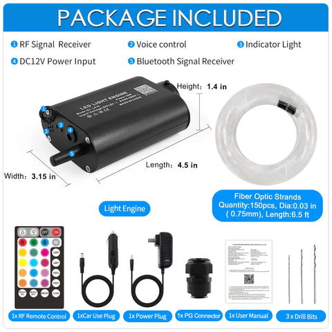 Dope Sound Activated Starlight Headliner Kit with 150 fiber strands, light box, app and RF remote, 6.5ft optic fibers