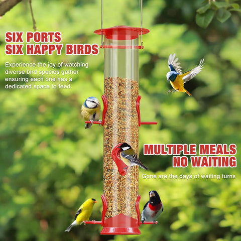 2 Pack Outdoor Bird Feeders With 6 Feeding Ports Heavy Duty Tube Clear Weatherproof And Water Resistant Squirrel Deterrent