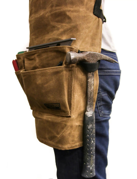 Heavy Duty Work Apron With Dedicated Tool Pockets For Easy Access, Ergonomic Design For All Day Comfort, rugged tan material