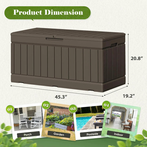 Heavy Duty 80 Gallon Outdoor Storage Box Top Shelf Resin Deck Crate with dimensions 45.3" x 19.2" x 20.8" for patio gear.