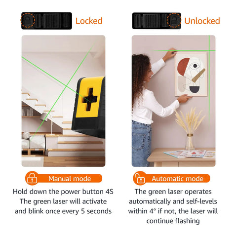 Versatile Laser Level With Horizontal Vertical And Cross Line Beams For Picture Hanging And DIY Home Renovation, in use indoors
