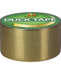 Metallic Gold Duct Tape Roll 1.88 Inch by 10 Yards for Repairs and Crafts visible on a roll, green label on top, tear by hand feature