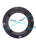 Badass Heavy Duty Six Inch Aluminum Alloy Turntable Bearing Base Black Lazy Susan Rotating Swivel Plate top view with measurements.