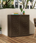 33.3 By 9 By 0.6 Inch Metal Shelf For 60 Gallon Outdoor Storage Cabinet Black Easy To Assemble No Fuss Single Shelf Laminate Metal Construction Perfect For Outdoor Storage installed in a patio cabinet