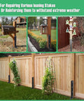 Heavy Duty Fence Post Repair Stakes Kit No Nonsense Solid One Eighth Inch Thickened Carbon Steel One Piece Ground Anchor For Repairing Leaning Privacy Fence And Mailbox Posts Black 2 Pack installed on wood fence and mailbox