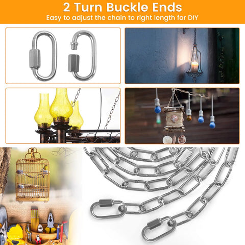 6 Feet Lightweight Stainless Steel Chain With Hooks One Eighth Inch Thin Links Adjustable For Bird Feeders and Decorative Hanging