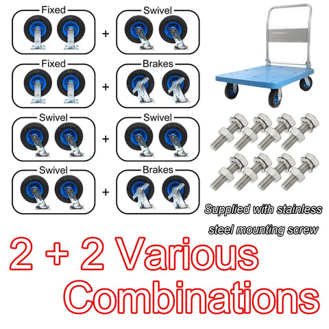 Heavy Duty Beef Pneumatic Rubber Caster Wheels With Swivel Brake Castors Shock Absorbing Industrial Floor Casters 8 Inch combinations and mounting screws