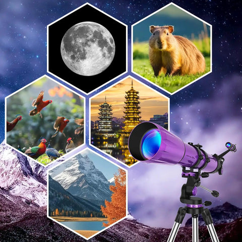 Dope High Powered Refractor Telescope For Adults With 90mm Aperture And 1000mm Focal Length 500x Magnification exhibits celestial views