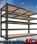 Heavy Duty Garage Shelving Unit 3500 Lbs Capacity, 60 Inch Wide 5 Tier Storage Rack For Tools, Gear, And Oversized Items, Ultra Sturdy Metal Shelves For Home, Garage, Or Workshop Organization, 60 x 24 x 72 in