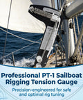 PT-1 Professional Hands-Free Sailboat Rigging Tension Gauge on forestay wire rope aboard sailboat