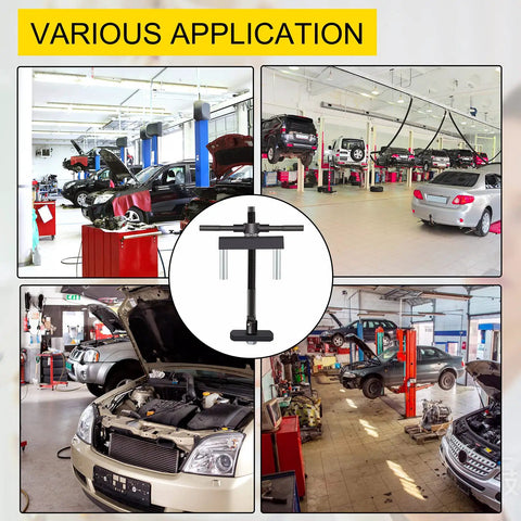 Universal Cylinder Liner Puller Tool Set For Auto And Diesel Engines displayed in various garage applications