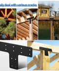 Heavy Duty Steel T Bracket Post Plate Kit With Fifty Six Socket Screws For Rock Solid Wood Fence Anchoring And Backyard Pergola Framing Project showing T bracket in black on wooden structures.