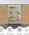 16 Foot Heavy Duty Box Rail Exterior Barn Door Hardware Kit For Two Doors Outdoor Sliding System Black Installed View