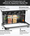 Diagram of the All In One 3.5 Gallon Betta Tank Starter Kit With Back Filter, Adjustable Pump, 25W Heater, LED and filtration details.