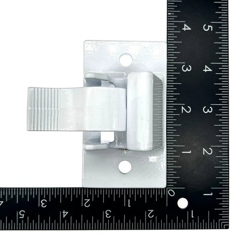 2 Pack Bottom Awning Mounting Bracket Assembly for RVs Die Cast Foot Pedal Support Kit Replacement for 8300 8500 9000 Awnings Steel and Aluminum Build White Finish Built Tough All Weather Outdoor Ready close-up with ruler measurement