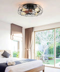 Low Profile 21 Inch Caged Ceiling Fan With Light And Remote Control, reversible motor, in modern bedroom setting
