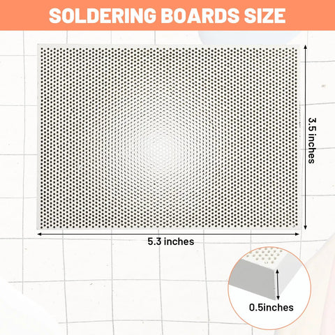 Dimensions of honeycomb ceramic board from 5 Piece Jewelry Soldering Kit With Honeycomb Ceramic Welding Boards, 2 Soldering Blocks, And 3 Reverse Tweezers, Includes Straight And Angled Tweezers For Jewelry Making, Melting Casting Tools For DIY Jewelry
