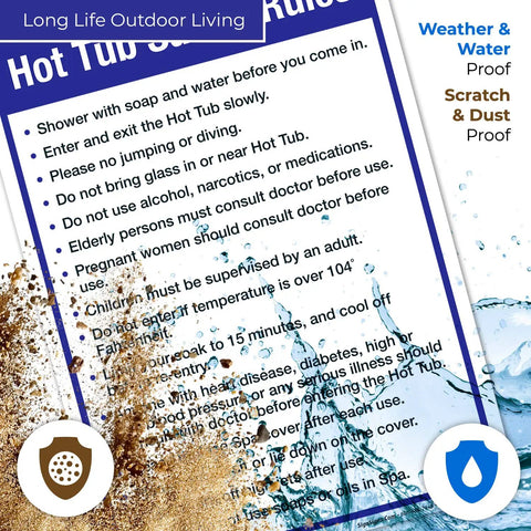 Hot Tub Safety Rules Sign For Pool Area Outdoor Durable 10x14 Inches Rust Free Aluminum Fade Resistant Made In USA Indoor Outdoor Use Weatherproof Sign That Keeps Guests In Check And Safe with safety rules listed on sign
