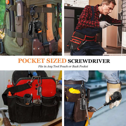 Palm Size 4V Cordless Electric Screwdriver With A 5 Inch Pocket Size Handy One Hand Operation 3 Variable Speeds shown in use