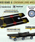Heavy Duty Foldable Platform Cart with Six Wheels and 2000 Pound Capacity showing spare wheel and folding design