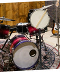 Rock Solid Foldable Drum Stand With Hella Sturdy Alloy Frame holding a snare drum in a vibrant practice studio setup.