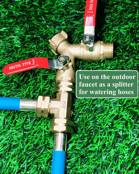 Beefy Brass Hose Tee Fitting Three Quarter Inch GHT Female To Male To Male Three Way Swivel Connector For Yard Watering Rust Resistant Leak Free Outdoor Hose Adapter Heavy Duty And Easy To Attach on garden hoses