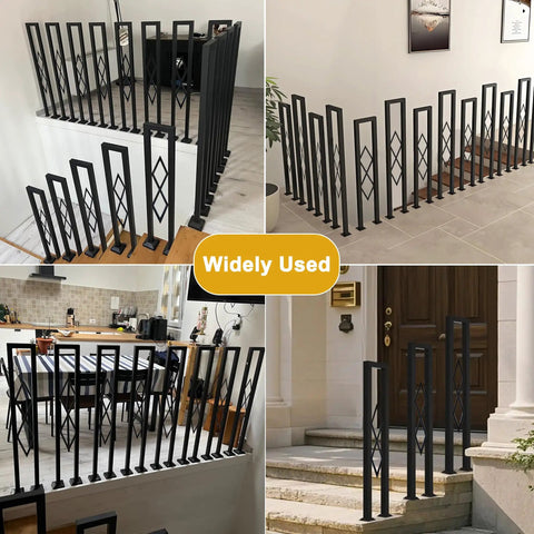 Level Up Your Staircase Setup With This Solid Black Wrought Iron U Shaped Handrail Offering A Clean Diamond Pattern Built Tough For Patio Deck Safety With A Dependable Non Slip Grip And No Sweat Install.