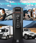 Road Trip Ready Travel Car Kettle With 12V And 24V Power showing LCD display and buttons, set in a travel and car usage context