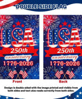 Double-sided view of 250th Anniversary USA Garden Flag Outdoor Patriotic Yard Flag 1776 2026 Commemorative Fireworks Design