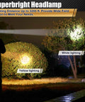 Rechargeable Headlamp With Ergonomic Separation Design, Ultra Bright Waterproof Headlight spotlighting on bushes at night