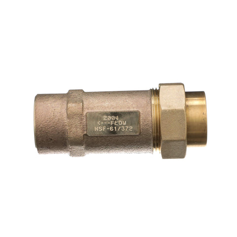 Side view of Zurn Wilkins 700XL dual check valve, brass body, 1 in female union inlet/outlet