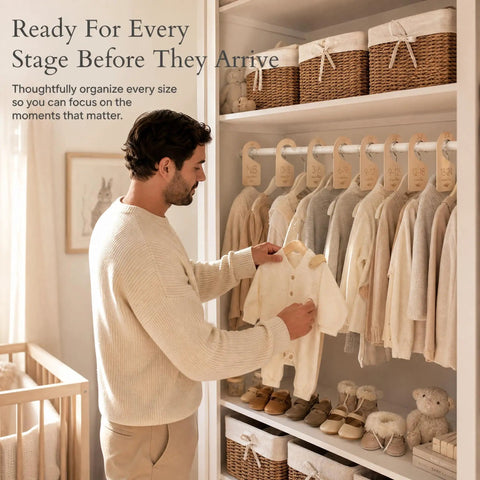Keep Your Baby Wardrobe Slick And Organized With This Premium Wooden Closet Divider Set Including Seven Size Marked Hanger Tags For Newborns Through Toddlers Game Changer For Stress Free Dressing Routines