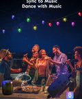 Group enjoying night party under Smart RGB C9 LED Christmas Lights 66ft Music Sync With App Control Color Changing String Lights.