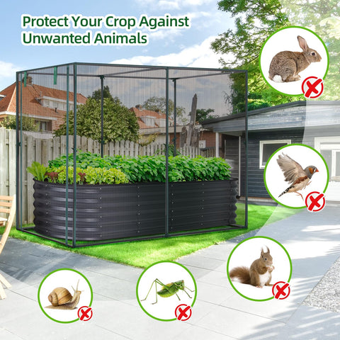 Garden Crop Cage For Plants With Zippered Door, Heavy Duty Wind Resistant Plant Protection Tent For Outdoor Gardens, 6.6 Ft By 3.9 Ft By 5.3 Ft Raised Bed Cover, Easy Setup Frame Keeps Pests And Weather At Bay