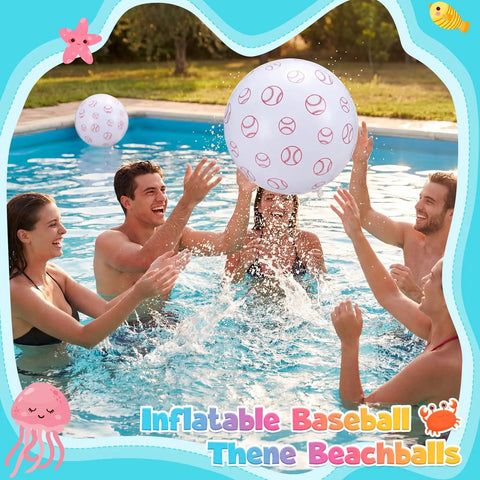 Group of adults playing with 12 Pack Inflatable Baseball Beach Balls, 16 Inch Large Bouncy Pool Balls For Adults in a pool party