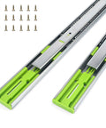 Soft Close Drawer Slides 20 Inch 5 Pairs 3-Section Full Extension Ball Bearing Side Mount Cabinet Drawer Slides 110 LB Capacity Zinc Plated Steel Heavy Duty Quiet Close Hardware, shown with green accents and screws.