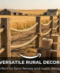 Heavy Duty Natural Hemp Rope Do It All 2 Inch Thick By 50 Feet 4 Strand Tight Twisted Jute Rope For Docks Nautical Railings Projects Tug Of War And Home Decor shown as farm fence decoration with rustic design.
