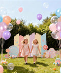 Girls playing at party with Pastel Mermaid Balloons Set With Pearl Rose Gold And Metallic Pink Purple Blue Latex Party Balloons
