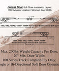 Diagram showing installation of Two Pack Pocket Door Soft Close Top Hanger Assemblies Bi Directional Operation Fits 100 Series Tracks