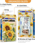 Sunflower RFID Card Holder Slim Wallet For Women Front Pocket Card Case With ID Window Dope PU Leather Organizer