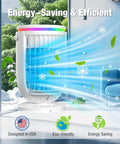 4 In 1 Personal Evaporative Air Cooler with 1200ml Water Tank emitting cool air in a bright room, energy-saving features highlighted