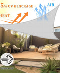 Triangle Shade Sail 16 By 16 By 22 Feet 6 Inches Light Grey Breathable UV Blocking Outdoor Canopy installed over patio.