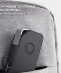 164ft Laser Distance Meter With Digital OLED Display in a backpack pocket, showcasing compact size and portability.