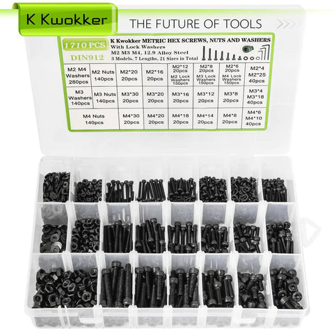 Massive 1710 Piece Metric Bolt Set With M2 M3 M4 Screws Nuts Washers Hex Socket Head Cap Screws 12.9 Alloy Steel Pro Grade