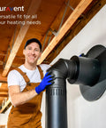 Person installing Easy Install 6 Inch Double Wall Wood Stove Vent Pipe In Galvanized And Stainless Steel Construction, Heavy Duty Chimney Exhaust in a home.