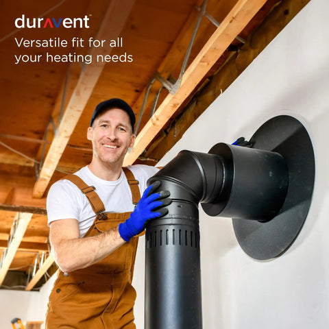 Person installing Easy Install 6 Inch Double Wall Wood Stove Vent Pipe In Galvanized And Stainless Steel Construction, Heavy Duty Chimney Exhaust in a home.